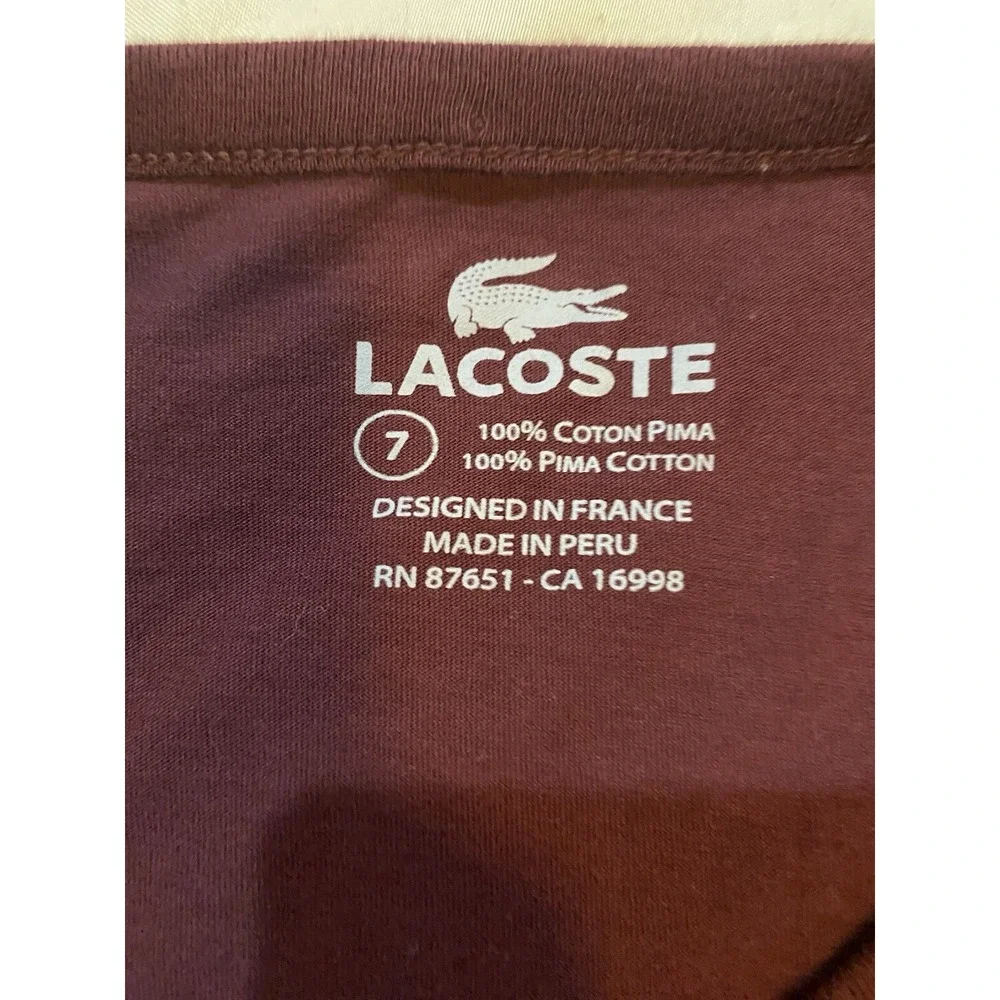 Lacoste Pima Cotton 4 Button Crew Neck Long Sleeve Tshirt Men‎ 7 Burgundy